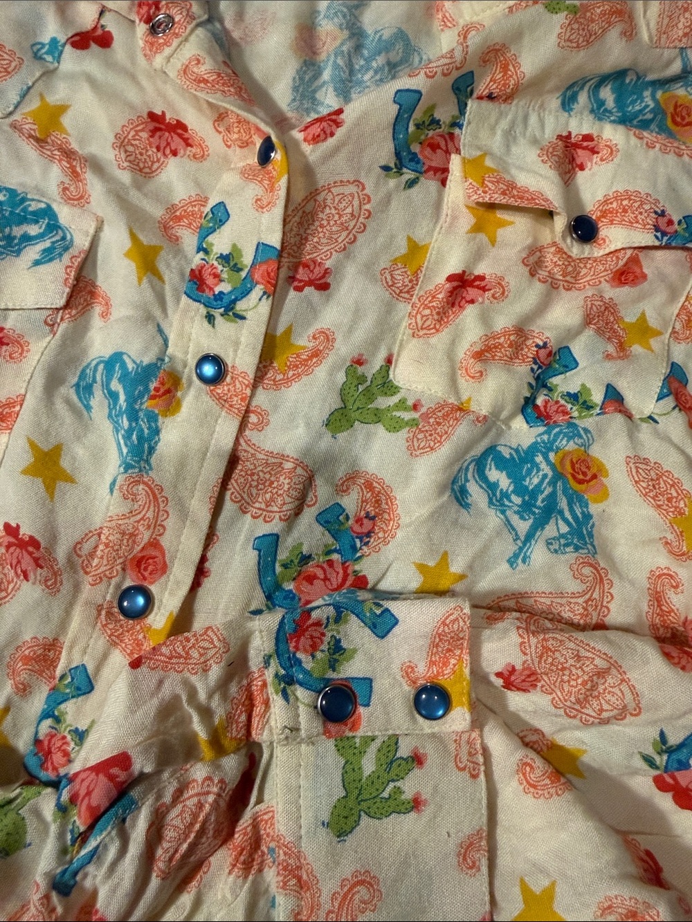 Women’s Rodeo Roper shirt Whimsical Multi-Color Printed Button-Up Shirt - Picture 3 of 3